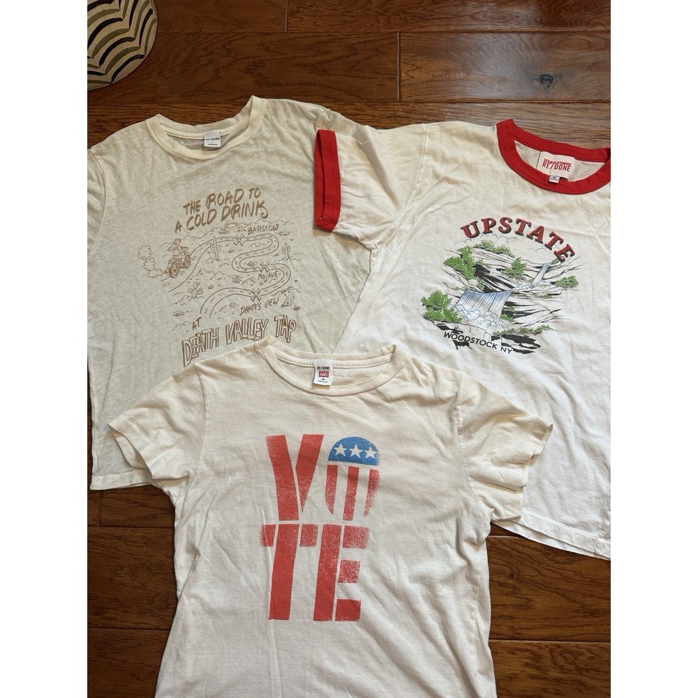 Lot of 3 RE/DONE Hanes Vintage Tees Bundle Upstate Death Valley Vote XS S M